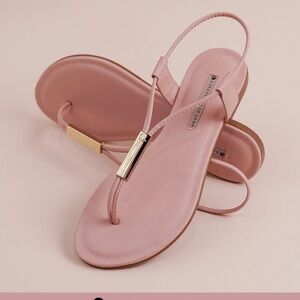 Adjustable Leather Pink Flat Sandals